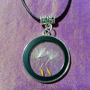 Elegant Silver and Black Dandelion Necklace